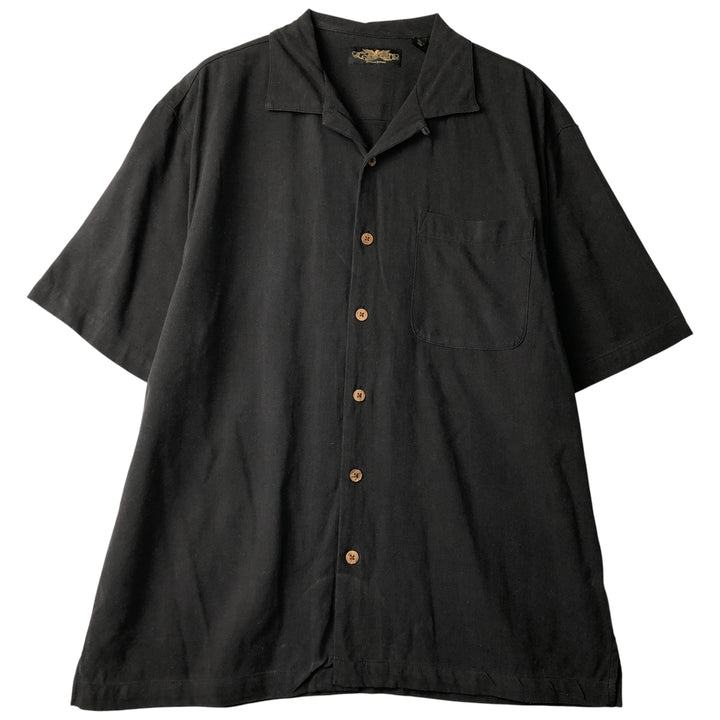 EAGLE DAY GOODS Herringbone Short Sleeve Open Collar Silk Shirt, Box Shirt, Men's XL silk black type Vintage Second Hand