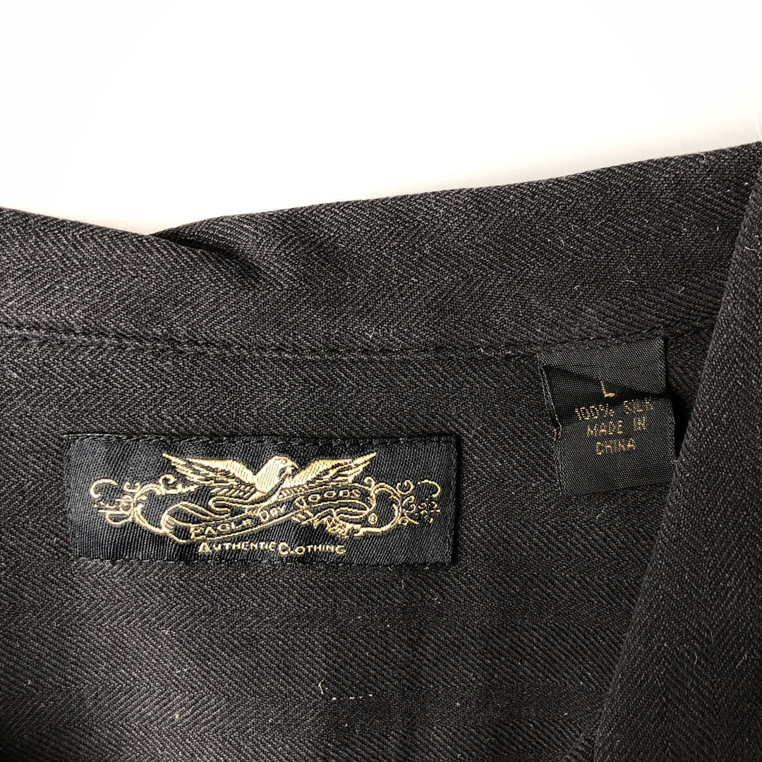 EAGLE DAY GOODS Herringbone Short Sleeve Open Collar Silk Shirt, Box Shirt, Men's XL silk black type Vintage Second Hand