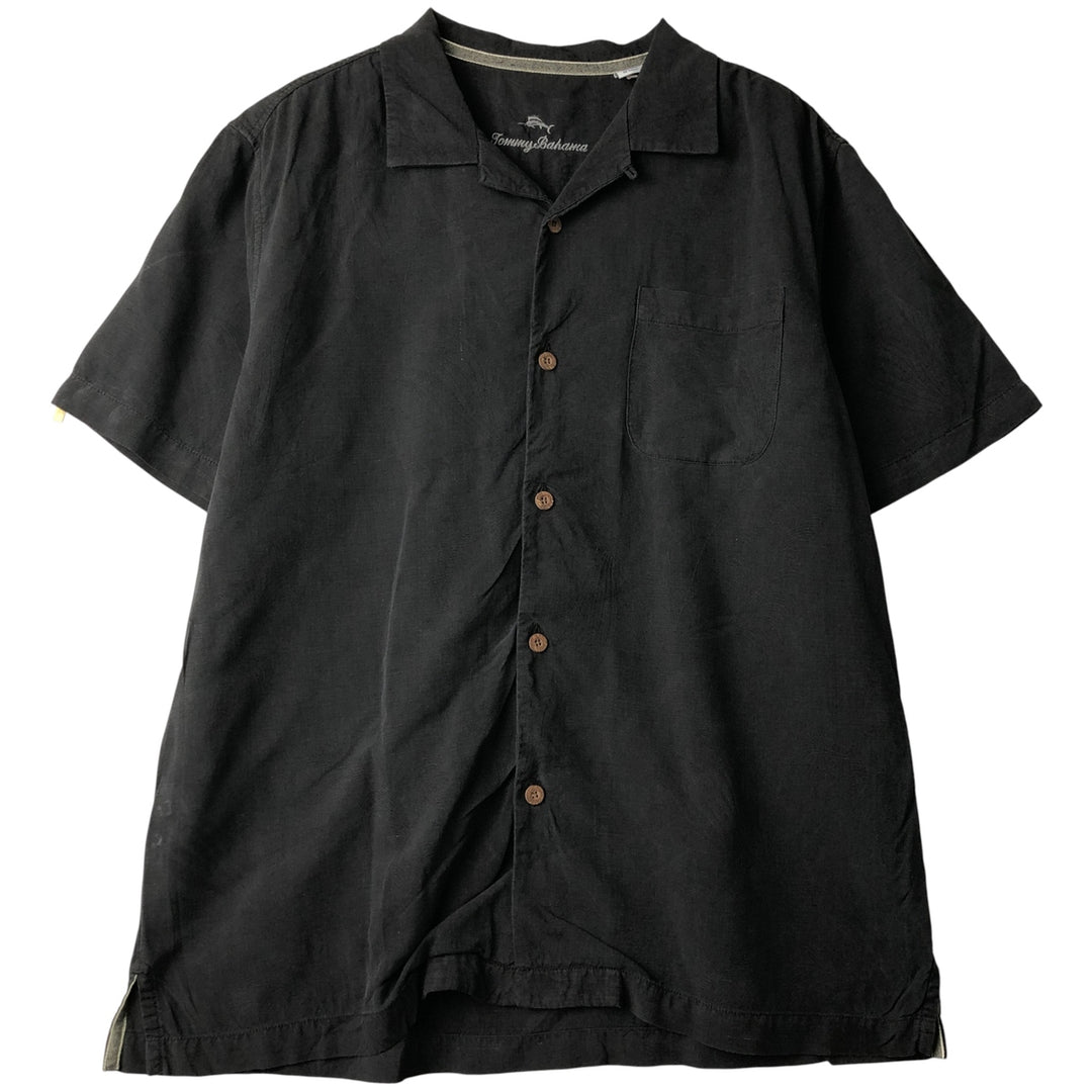 Tommy Bahama short sleeve open collar silk shirt, box shirt, men's size L silk black type Vintage Second Hand