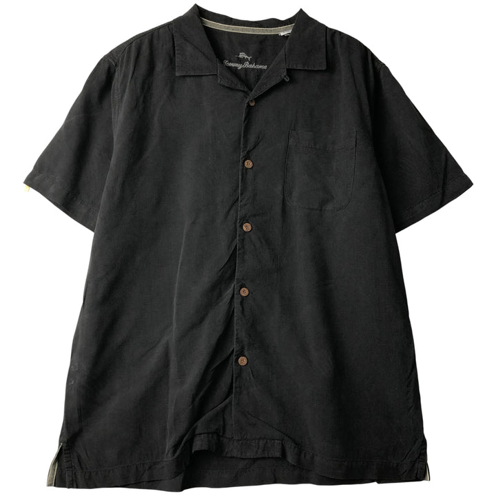 Tommy Bahama short sleeve open collar silk shirt, box shirt, men's size L silk black type Vintage Second Hand