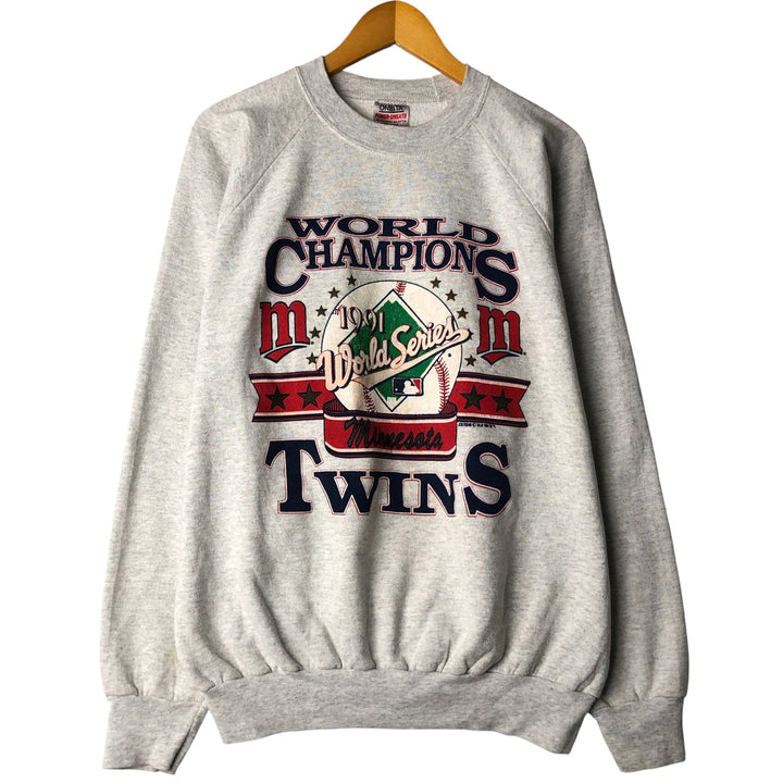 90'S Oneta POWER-SWEATS MLB Minnesota Twins Print Sweatshirt, Made in USA, Men's XXL cotton white type Vintage Second Hand