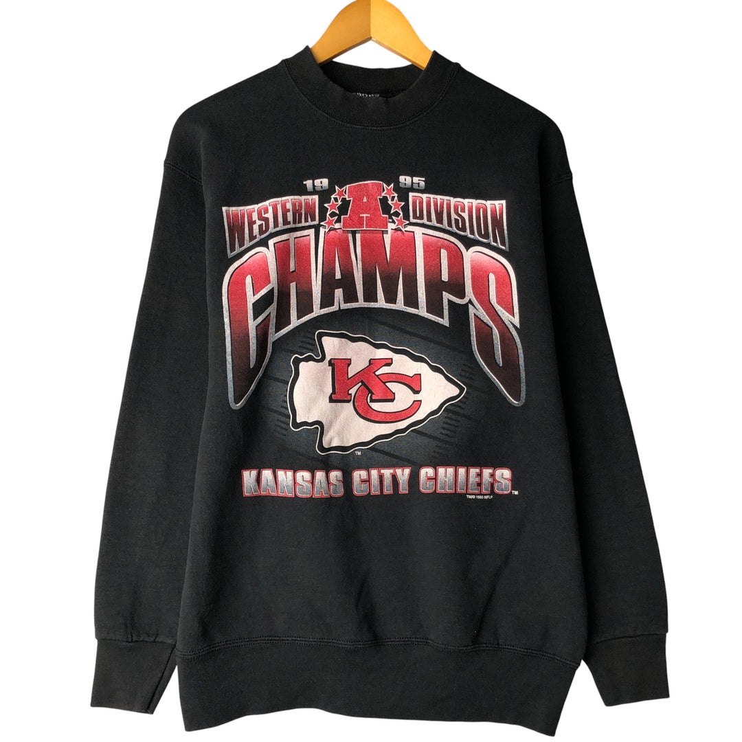 Vintage 90'S SELEM NFL Kansas City Chiefs Printed Sweatshirt, Made in USA, Men's Size L cotton black type Vintage Second Hand