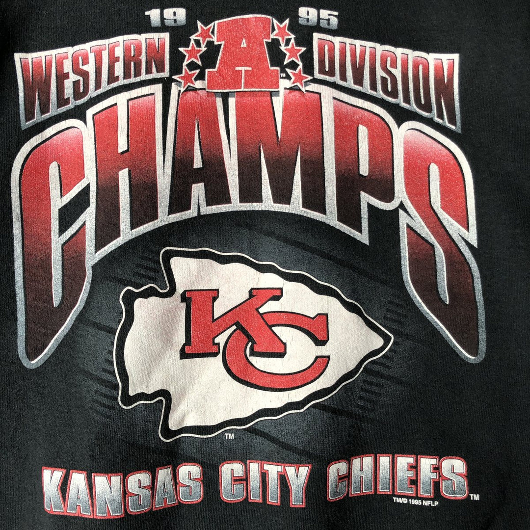 Vintage 90'S SELEM NFL Kansas City Chiefs Printed Sweatshirt, Made in USA, Men's Size L cotton black type Vintage Second Hand
