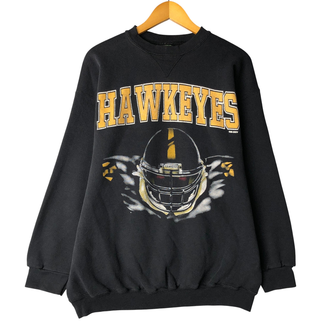 90'S Vintage TSI Heavyweight IOWA University of Iowa Print Sweatshirt, Made in USA, Men's Size XL cotton black type Vintage Second Hand