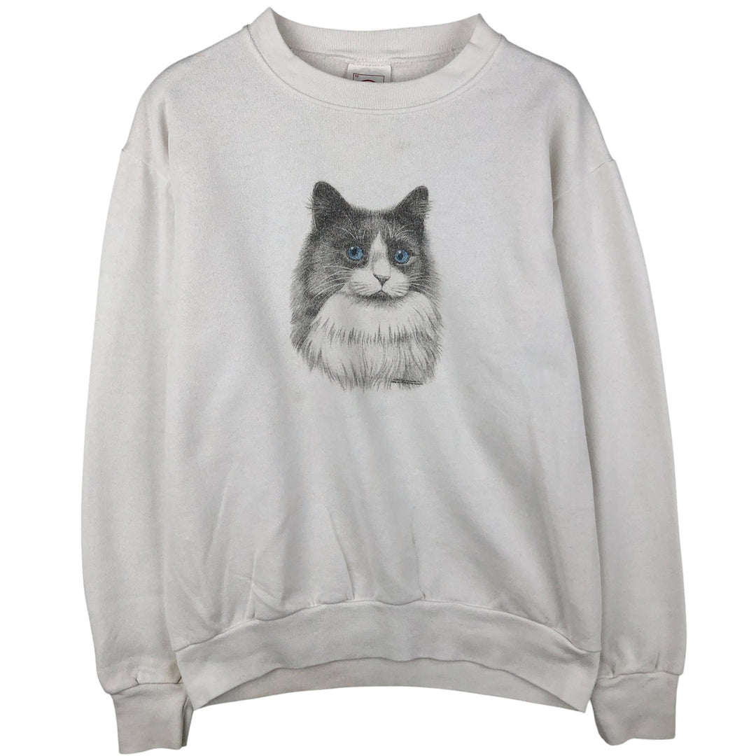 90'S Delta Animal Pattern Cat Pattern Animal Sweatshirt, Men's Size Medium cotton white type Vintage Second Hand