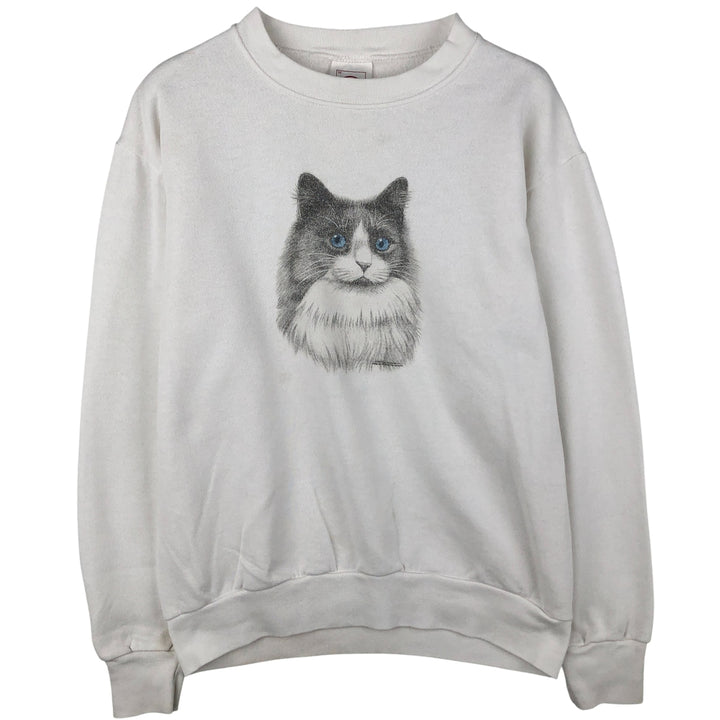 90'S Delta Animal Pattern Cat Pattern Animal Sweatshirt, Men's Size Medium cotton white type Vintage Second Hand