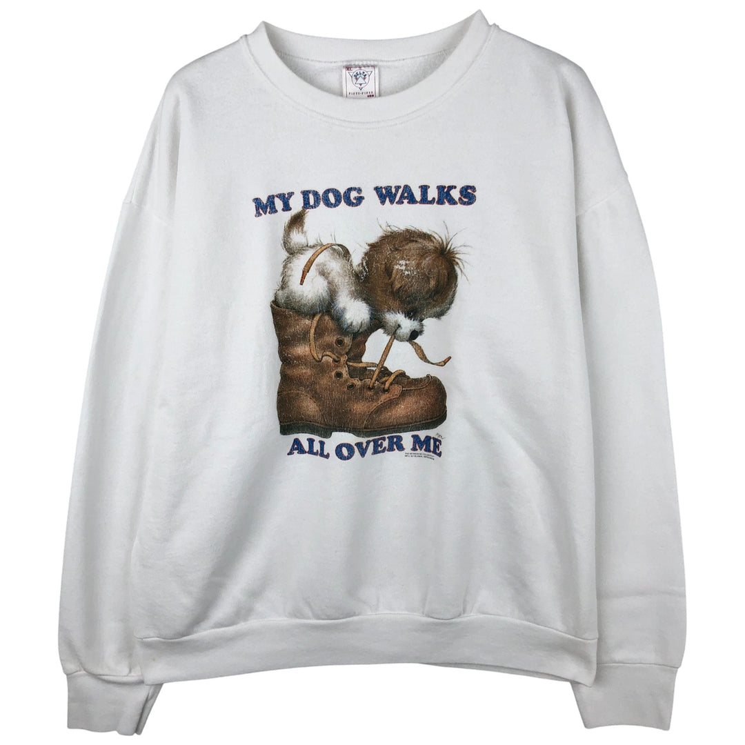 Vintage 90'S Delta Animal Pattern Dog Print Sweatshirt, Made in USA, Men's XL polyester white type Vintage Second Hand