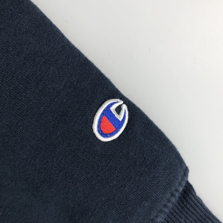 Champion Border Pattern College Sweatshirt Half Button Hoodie, Men's Size L cotton gray type Vintage Second Hand