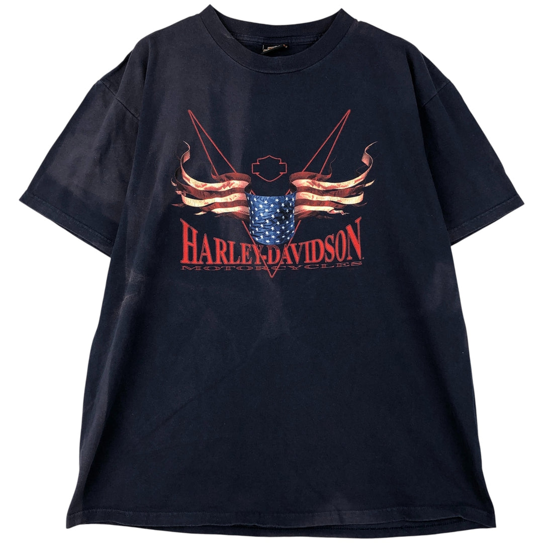 00'S Harley-Davidson Stars and Stripes Motorcycle Bike T-shirt Made in USA Men's XL cotton navy blue type Vintage Second Hand