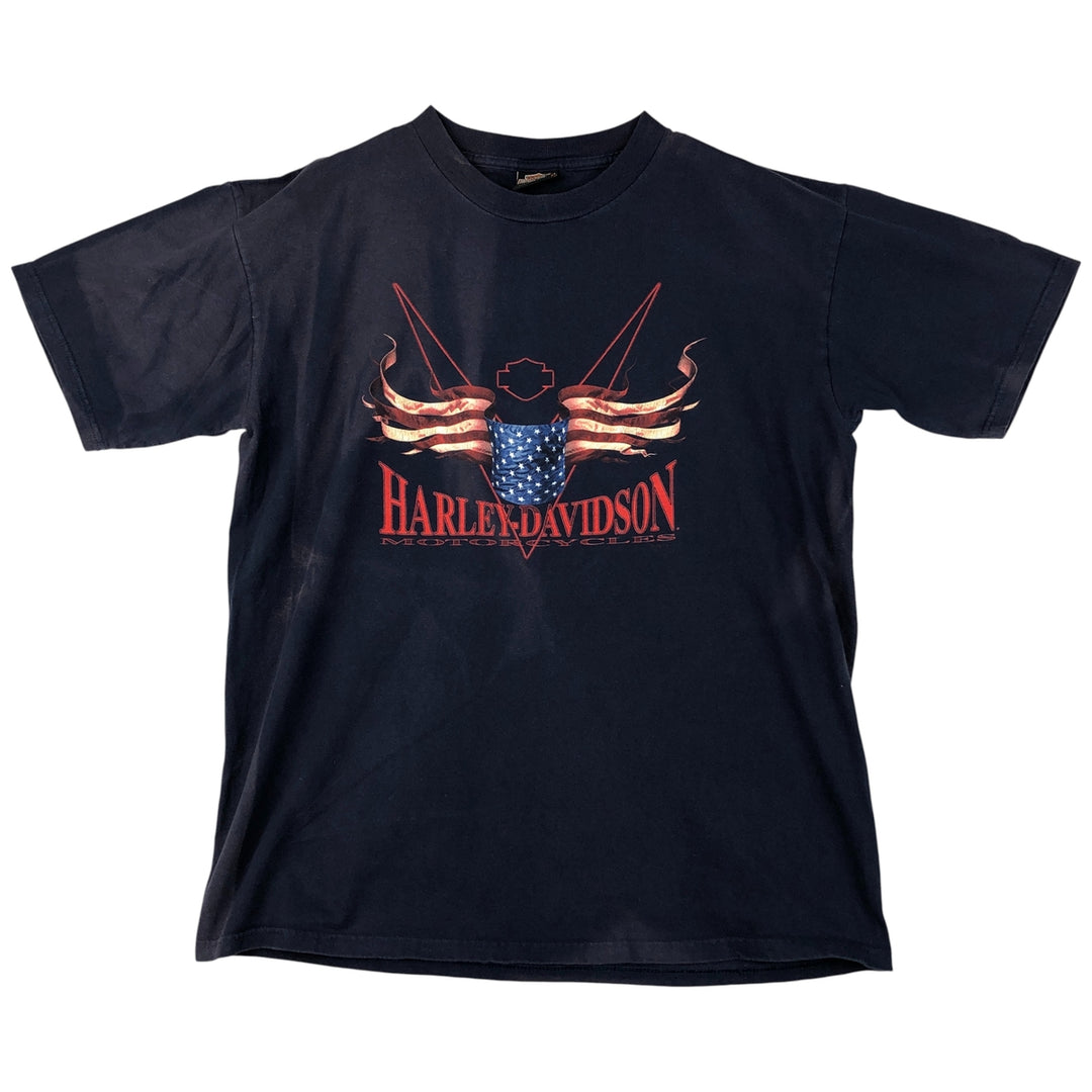 00'S Harley-Davidson Stars and Stripes Motorcycle Bike T-shirt Made in USA Men's XL cotton navy blue type Vintage Second Hand