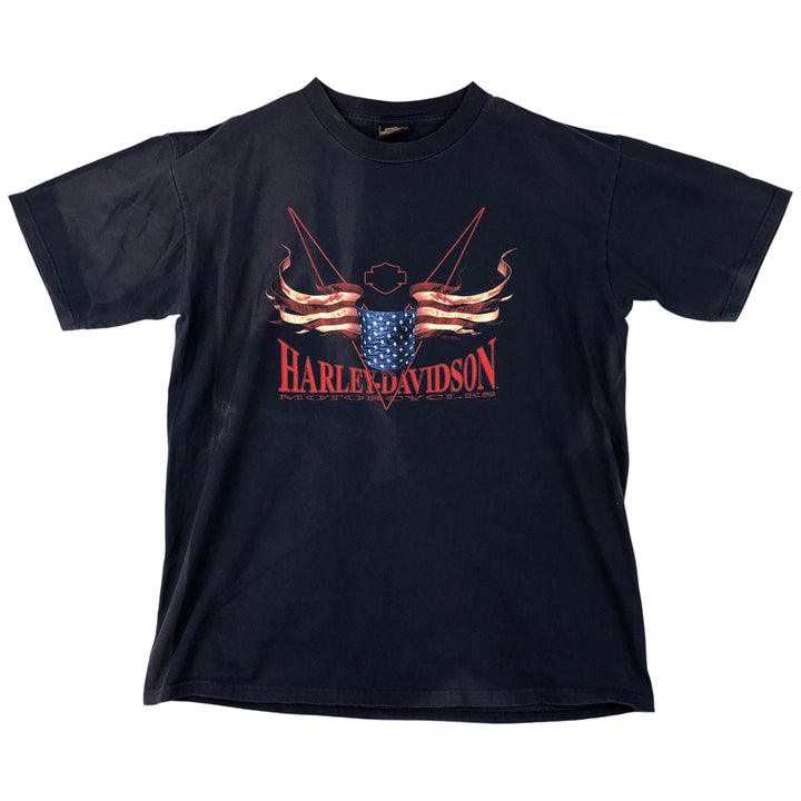 00'S Harley-Davidson Stars and Stripes Motorcycle Bike T-shirt Made in USA Men's XL cotton navy blue type Vintage Second Hand