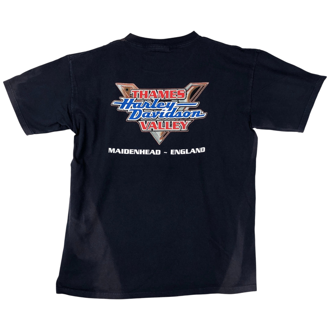 00'S Harley-Davidson Stars and Stripes Motorcycle Bike T-shirt Made in USA Men's XL cotton navy blue type Vintage Second Hand