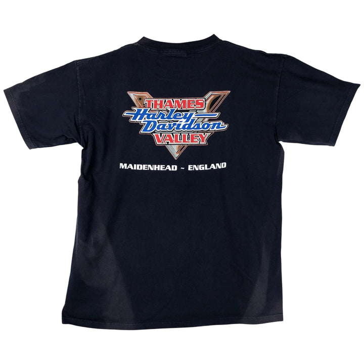 00'S Harley-Davidson Stars and Stripes Motorcycle Bike T-shirt Made in USA Men's XL cotton navy blue type Vintage Second Hand