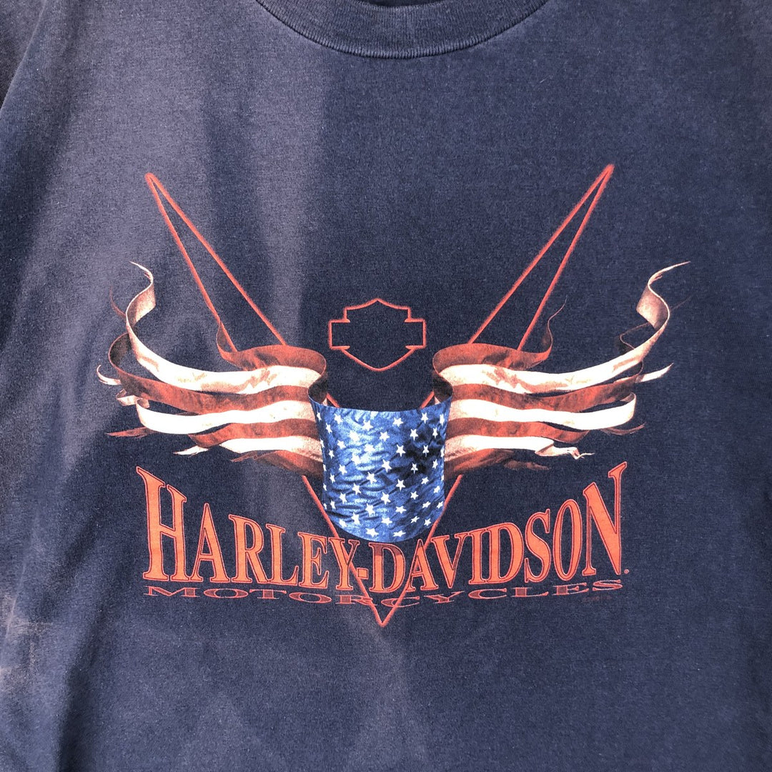 00'S Harley-Davidson Stars and Stripes Motorcycle Bike T-shirt Made in USA Men's XL cotton navy blue type Vintage Second Hand