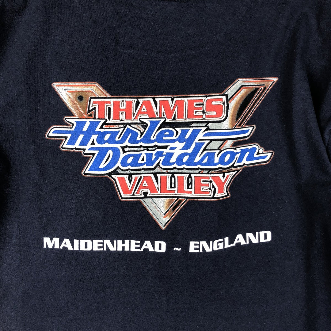 00'S Harley-Davidson Stars and Stripes Motorcycle Bike T-shirt Made in USA Men's XL cotton navy blue type Vintage Second Hand