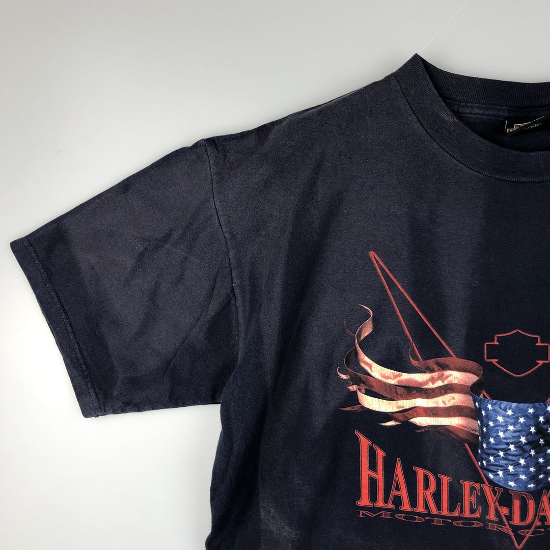 00'S Harley-Davidson Stars and Stripes Motorcycle Bike T-shirt Made in USA Men's XL cotton navy blue type Vintage Second Hand