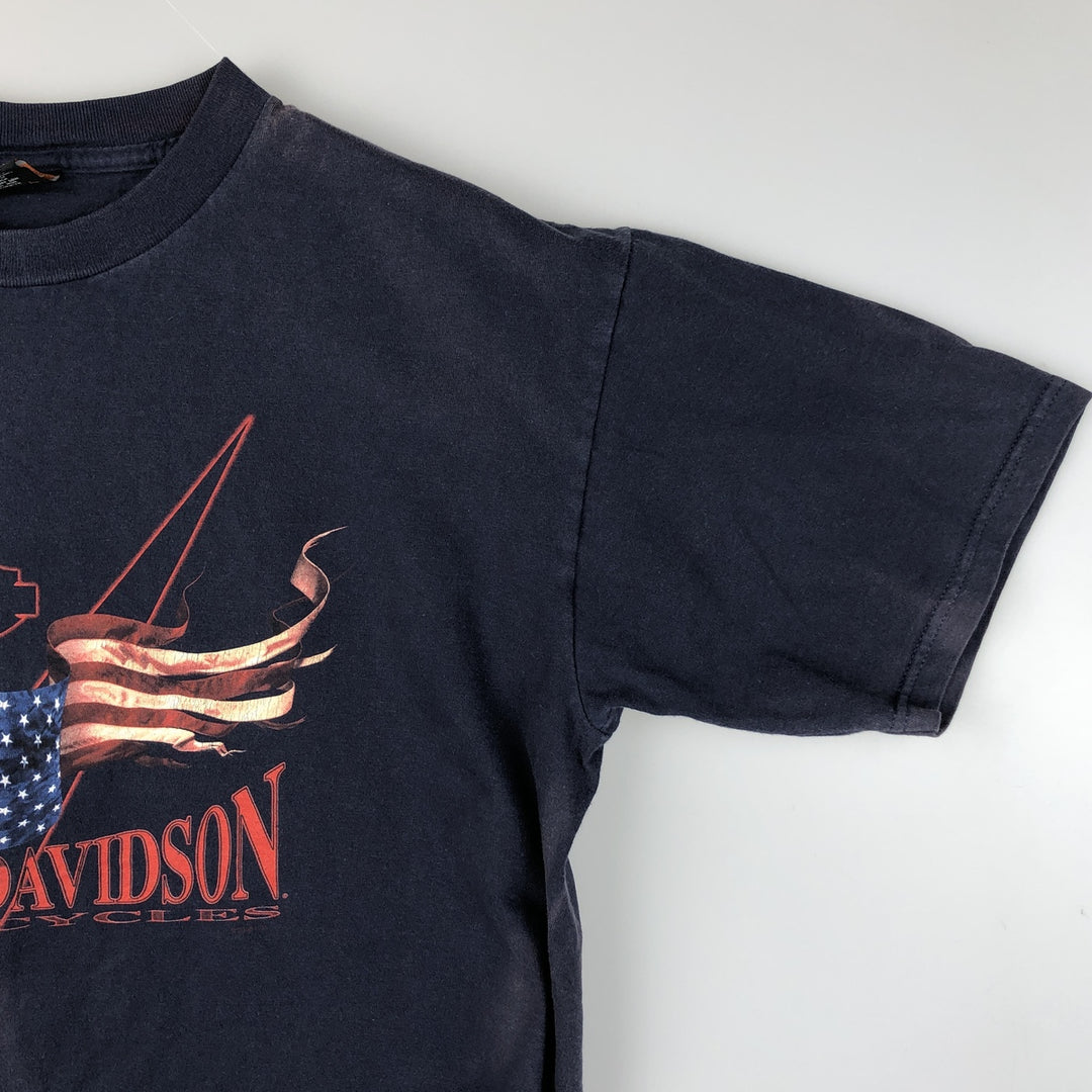 00'S Harley-Davidson Stars and Stripes Motorcycle Bike T-shirt Made in USA Men's XL cotton navy blue type Vintage Second Hand