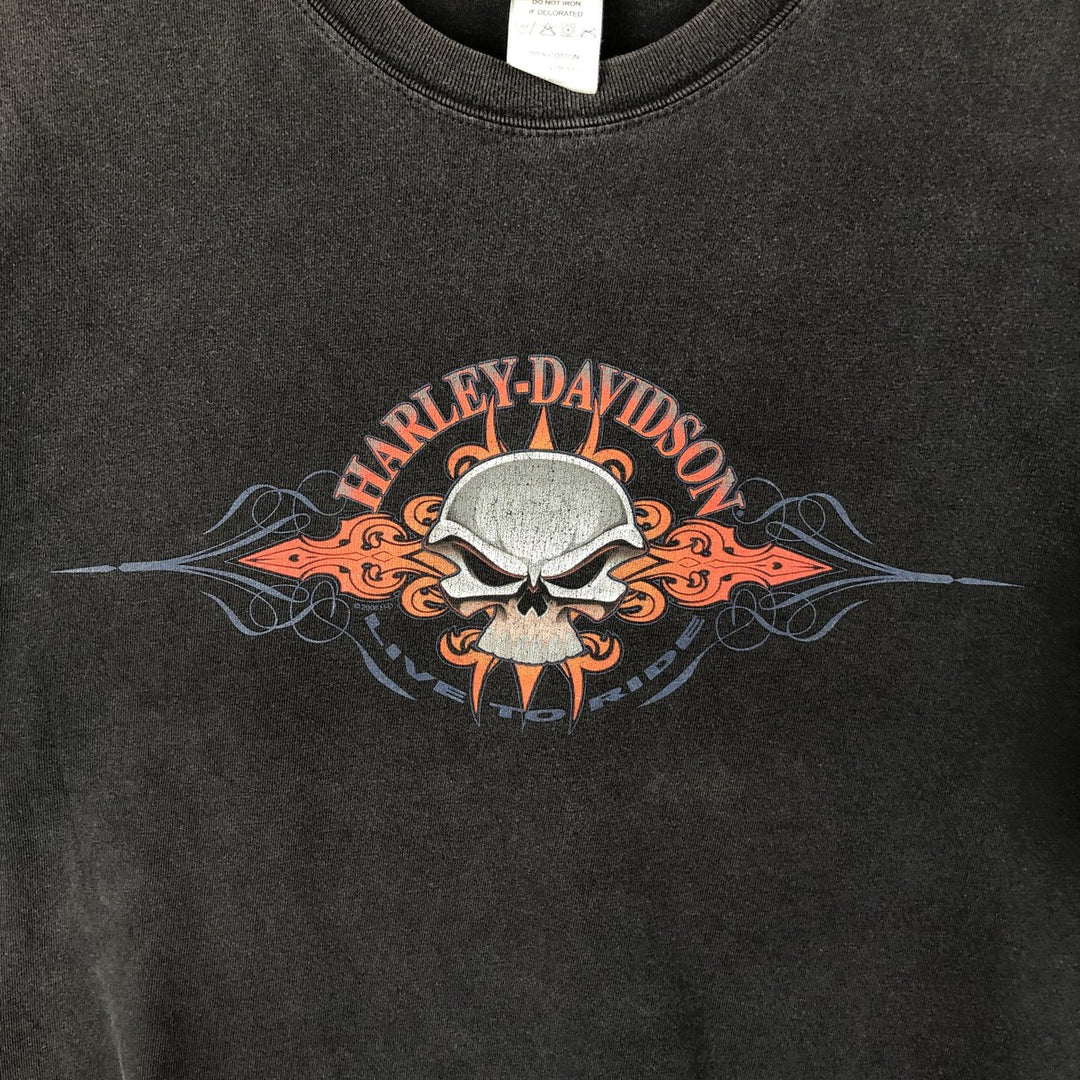 00'S Harley-Davidson Skull Pattern Motorcycle Bike T-shirt Men's XL size cotton black type Vintage Second Hand