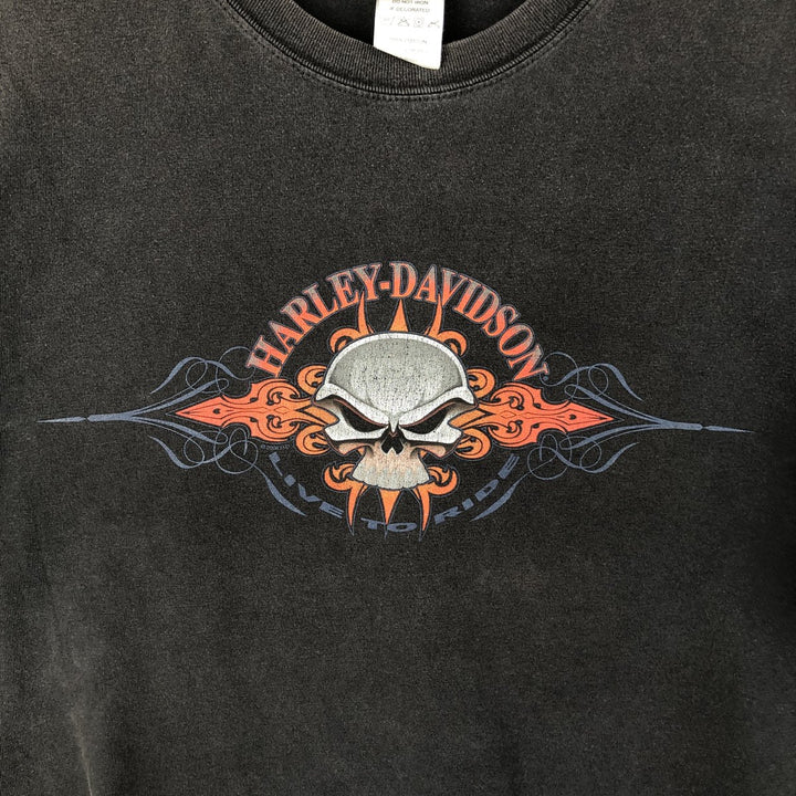 00'S Harley-Davidson Skull Pattern Motorcycle Bike T-shirt Men's XL size cotton black type Vintage Second Hand