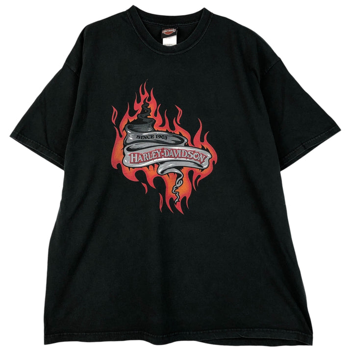 00'S Harley-Davidson Fire Pattern Motorcycle Bike T-Shirt Made in USA Men's XXL cotton black type Vintage Second Hand