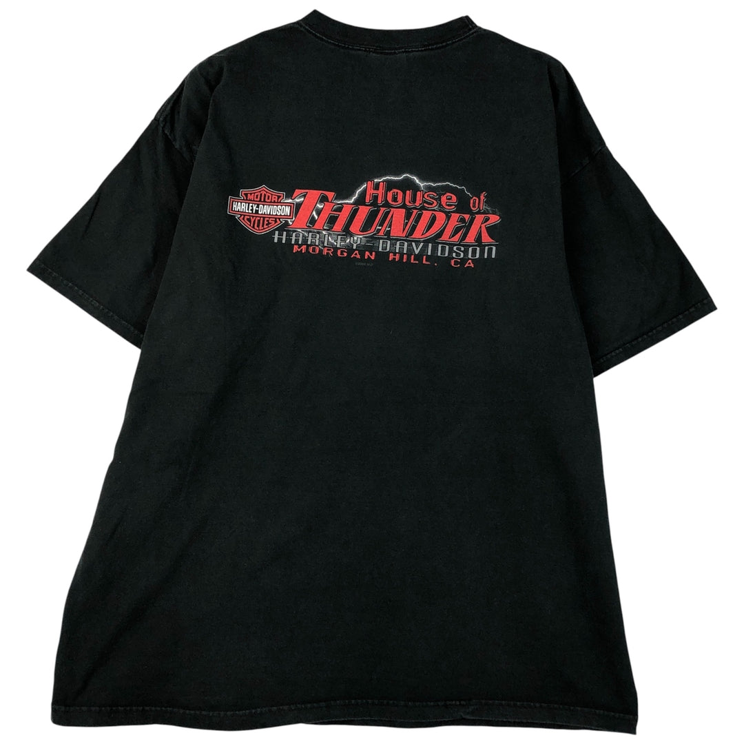 00'S Harley-Davidson Fire Pattern Motorcycle Bike T-Shirt Made in USA Men's XXL cotton black type Vintage Second Hand
