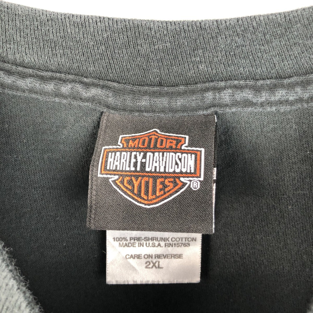 00'S Harley-Davidson Fire Pattern Motorcycle Bike T-Shirt Made in USA Men's XXL cotton black type Vintage Second Hand