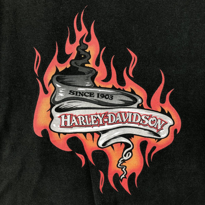 00'S Harley-Davidson Fire Pattern Motorcycle Bike T-Shirt Made in USA Men's XXL cotton black type Vintage Second Hand