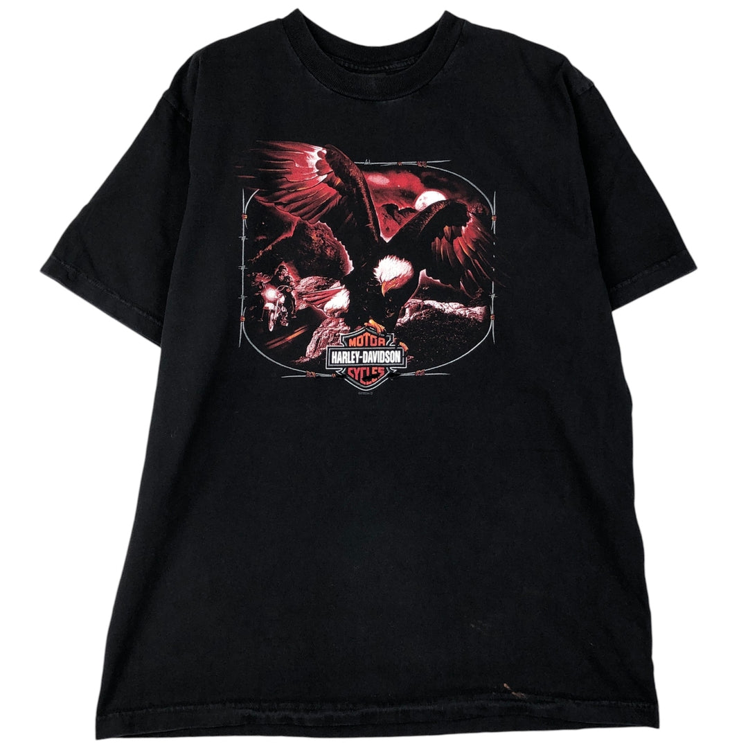 00'S Harley-Davidson Eagle Pattern Motorcycle Bike T-shirt Made in USA Men's XL cotton black type Vintage Second Hand