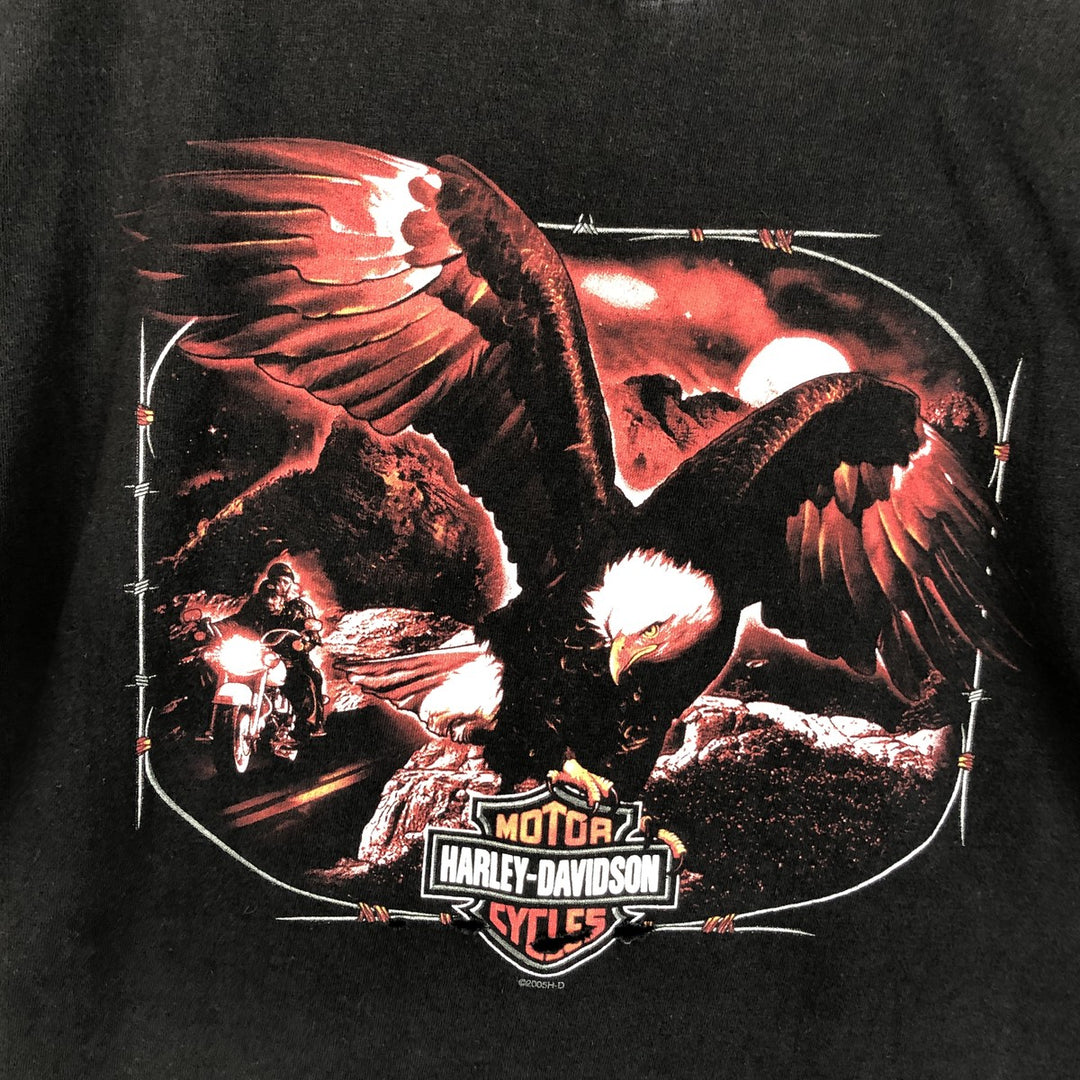 00'S Harley-Davidson Eagle Pattern Motorcycle Bike T-shirt Made in USA Men's XL cotton black type Vintage Second Hand