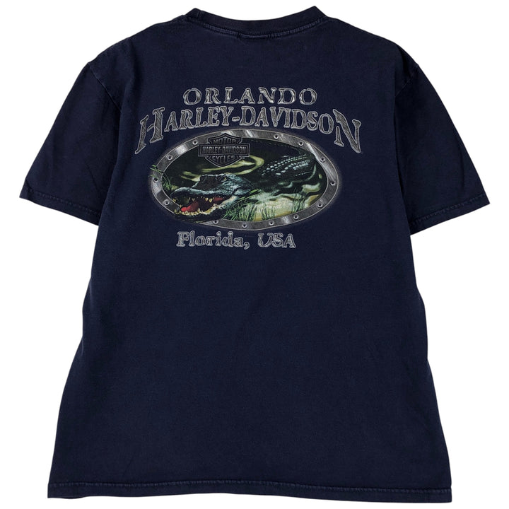 2000'S Harley-Davidson Crocodile Pattern Motorcycle T-Shirt, Men's Size Large cotton navy blue type Vintage Second Hand