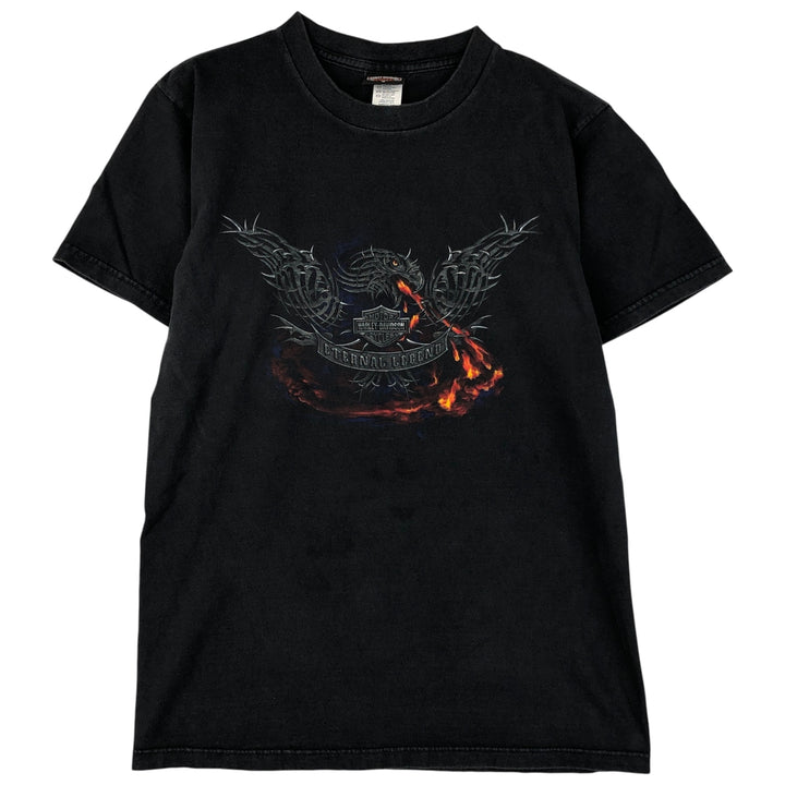 00'S Harley-Davidson Eagle Pattern Motorcycle Bike T-shirt Made in USA Men's M size cotton black type Vintage Second Hand