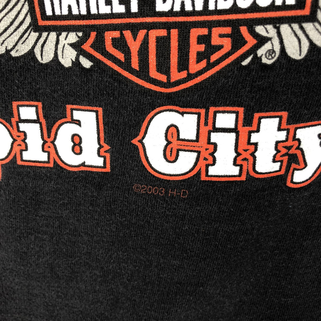 00'S Harley-Davidson Eagle Pattern Motorcycle Bike T-shirt Made in USA Men's M size cotton black type Vintage Second Hand
