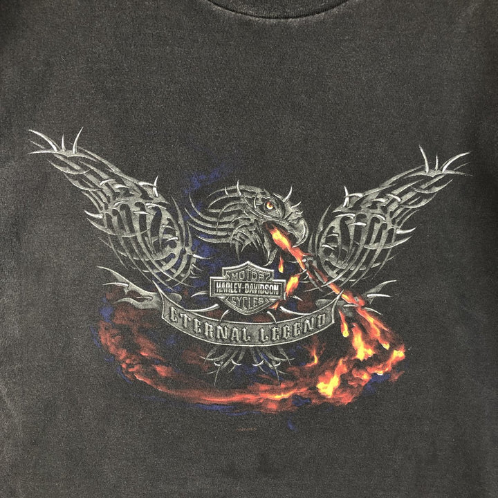 00'S Harley-Davidson Eagle Pattern Motorcycle Bike T-shirt Made in USA Men's M size cotton black type Vintage Second Hand