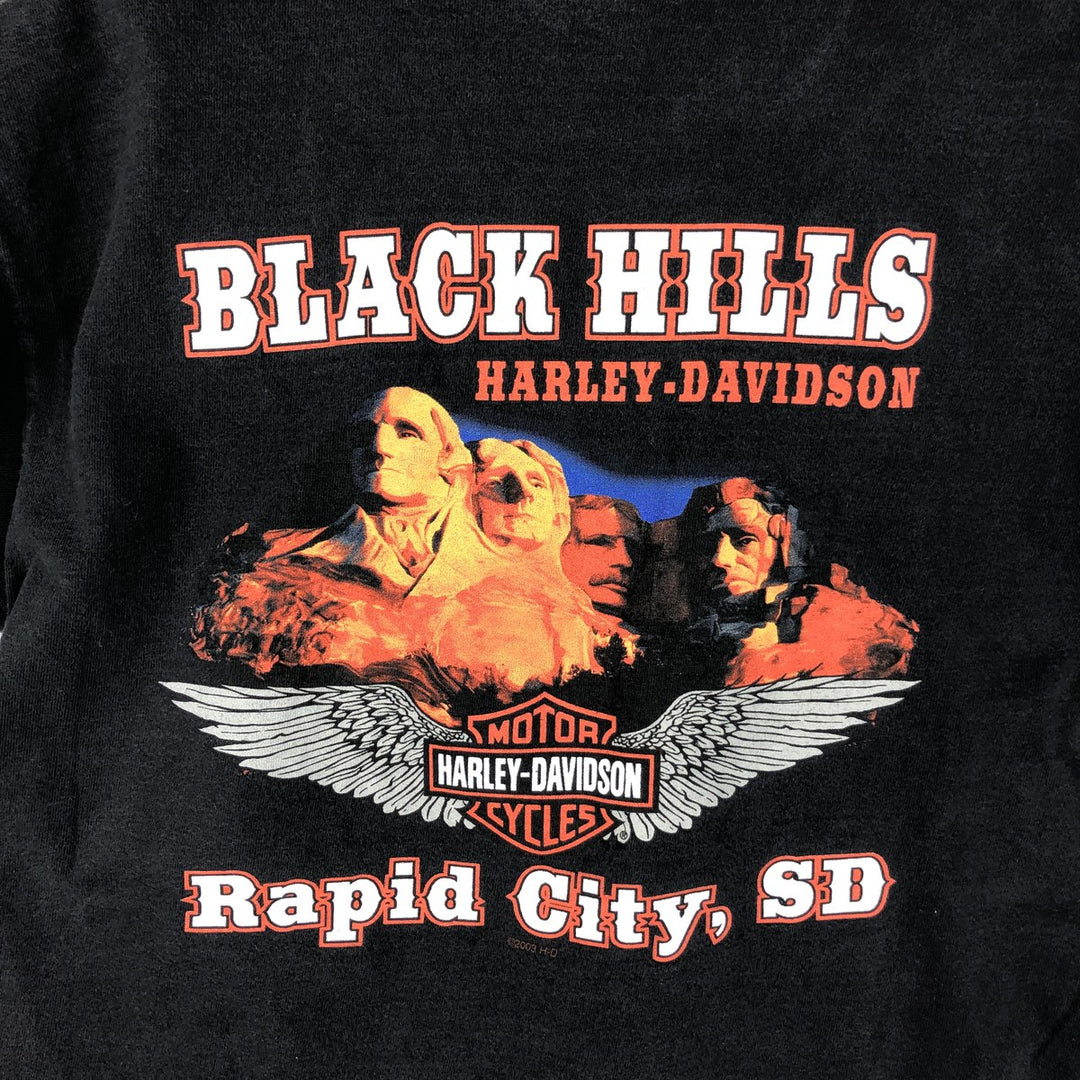 00'S Harley-Davidson Eagle Pattern Motorcycle Bike T-shirt Made in USA Men's M size cotton black type Vintage Second Hand