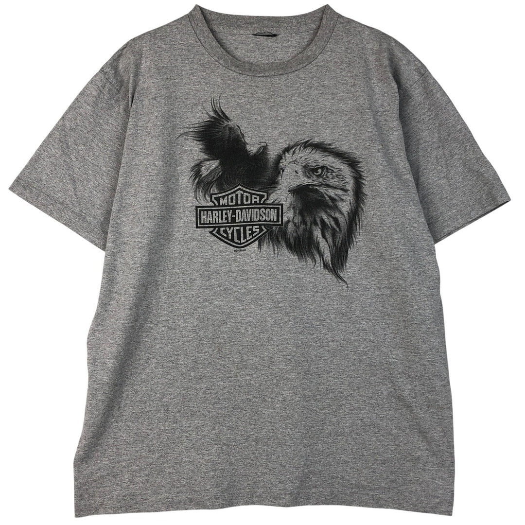 00'S Harley-Davidson Eagle Pattern Motorcycle Bike T-shirt Men's XL unclear gray type Vintage Second Hand