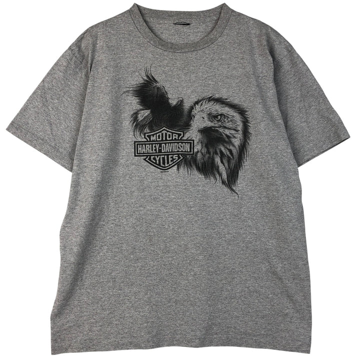 00'S Harley-Davidson Eagle Pattern Motorcycle Bike T-shirt Men's XL unclear gray type Vintage Second Hand
