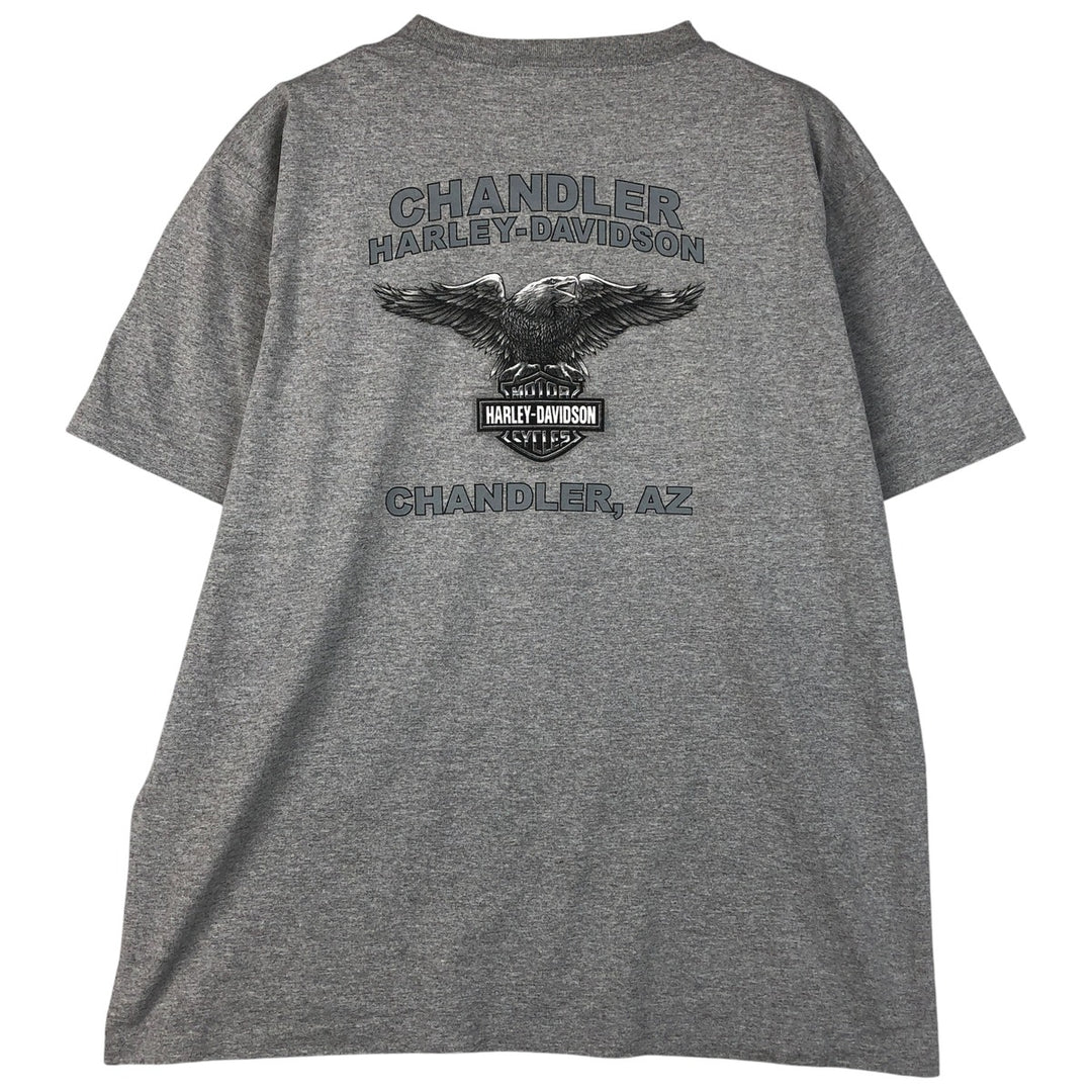00'S Harley-Davidson Eagle Pattern Motorcycle Bike T-shirt Men's XL unclear gray type Vintage Second Hand
