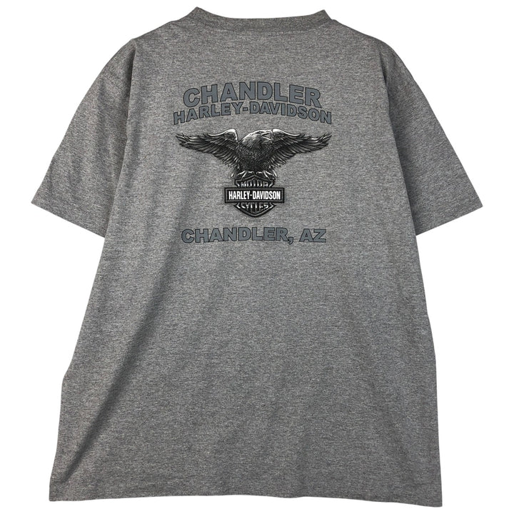 00'S Harley-Davidson Eagle Pattern Motorcycle Bike T-shirt Men's XL unclear gray type Vintage Second Hand