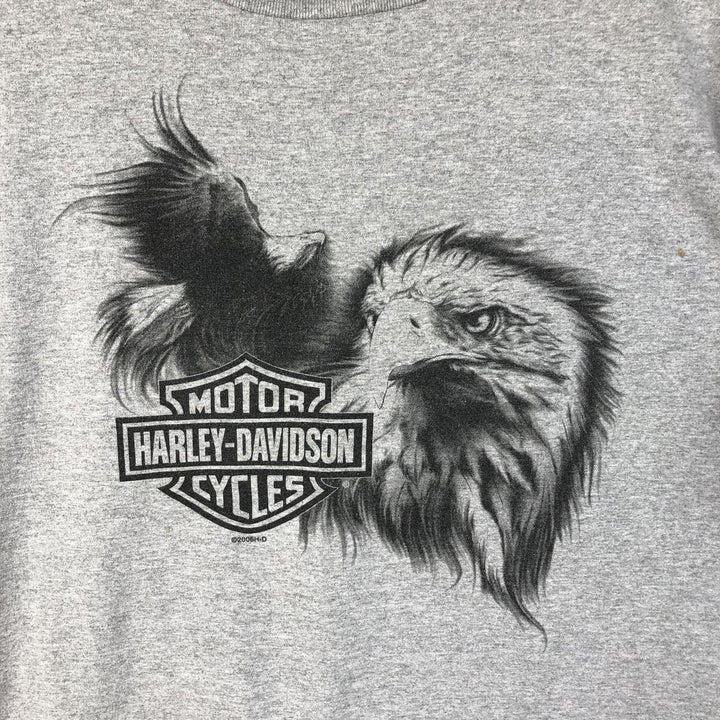 00'S Harley-Davidson Eagle Pattern Motorcycle Bike T-shirt Men's XL unclear gray type Vintage Second Hand