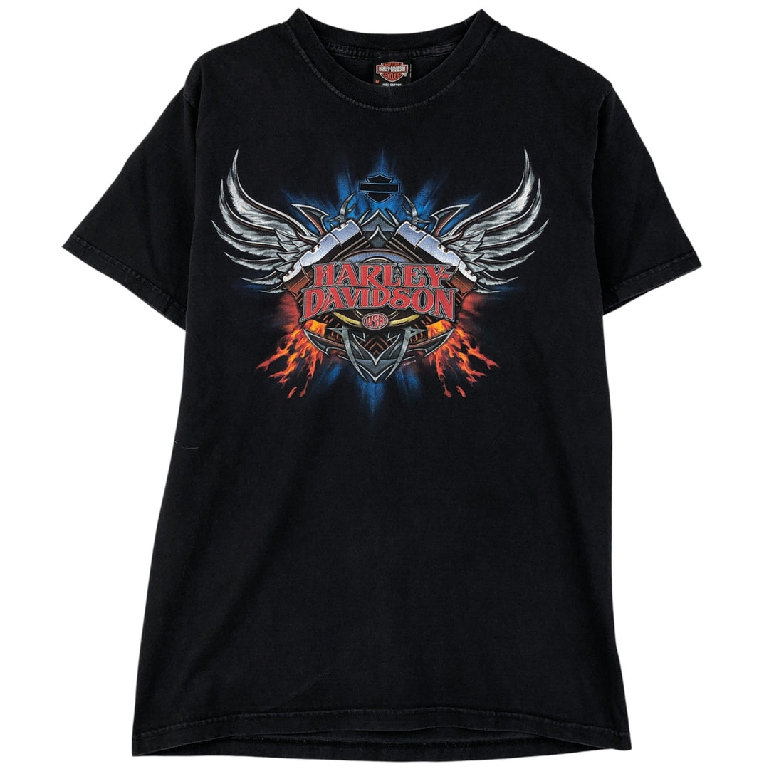 00'S Harley-Davidson Fire Pattern Motorcycle Bike T-Shirt Men's M cotton black type Vintage Second Hand