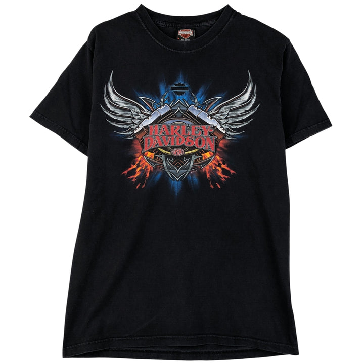 00'S Harley-Davidson Fire Pattern Motorcycle Bike T-Shirt Men's M cotton black type Vintage Second Hand