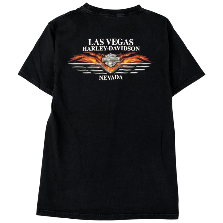 00'S Harley-Davidson Fire Pattern Motorcycle Bike T-Shirt Men's M cotton black type Vintage Second Hand