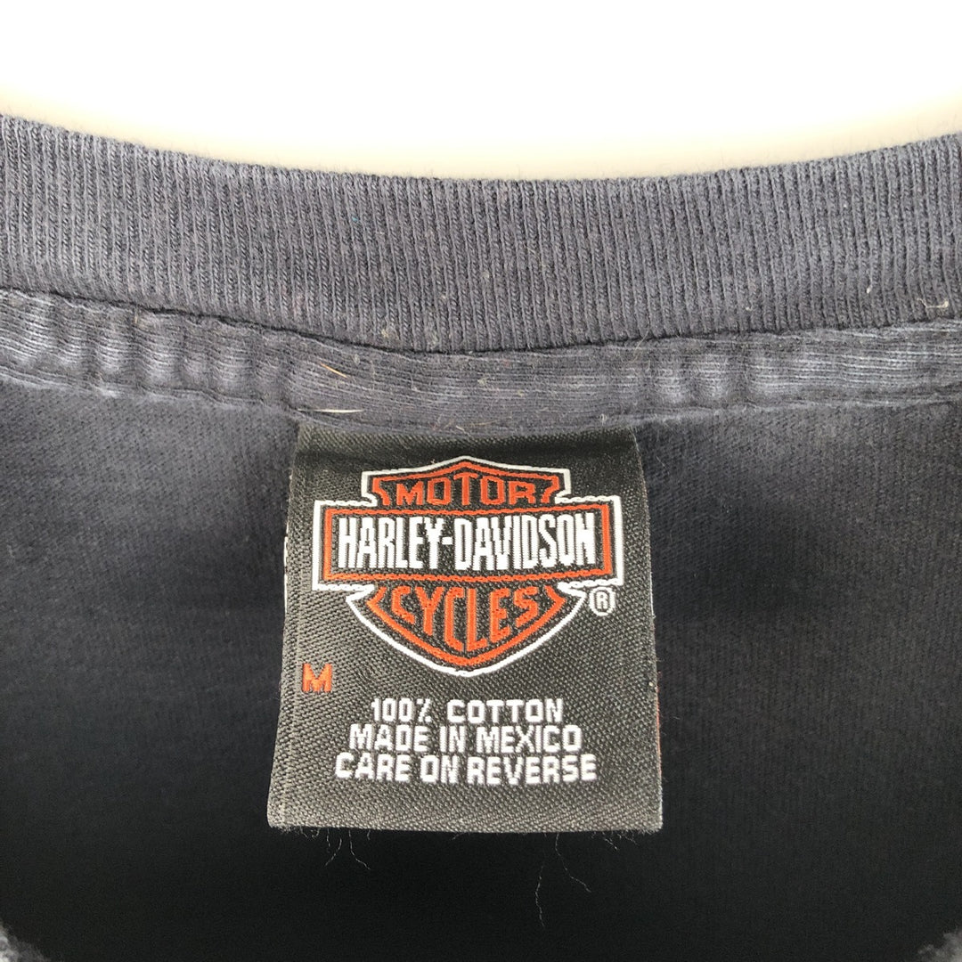 00'S Harley-Davidson Fire Pattern Motorcycle Bike T-Shirt Men's M cotton black type Vintage Second Hand