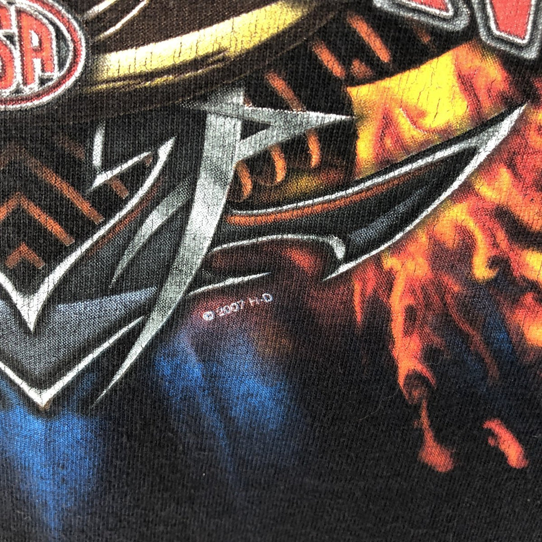 00'S Harley-Davidson Fire Pattern Motorcycle Bike T-Shirt Men's M cotton black type Vintage Second Hand