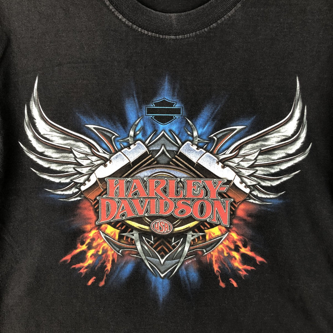 00'S Harley-Davidson Fire Pattern Motorcycle Bike T-Shirt Men's M cotton black type Vintage Second Hand