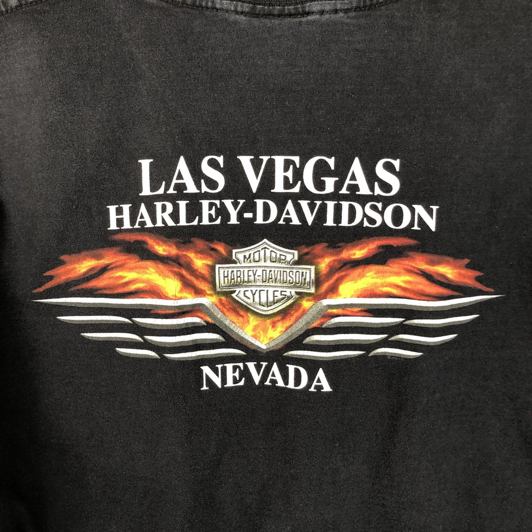 00'S Harley-Davidson Fire Pattern Motorcycle Bike T-Shirt Men's M cotton black type Vintage Second Hand