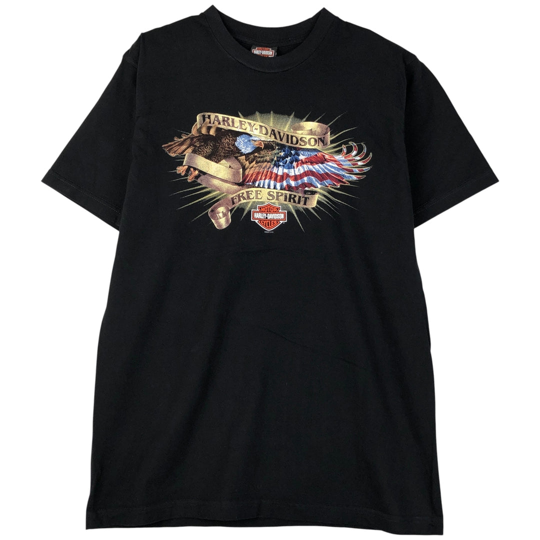 00'S Harley-Davidson Eagle Pattern Motorcycle Bike T-shirt Made in USA Men's L size cotton black type Vintage Second Hand