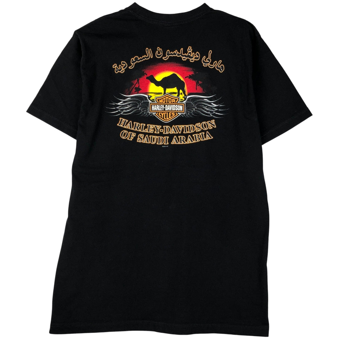 00'S Harley-Davidson Eagle Pattern Motorcycle Bike T-shirt Made in USA Men's L size cotton black type Vintage Second Hand