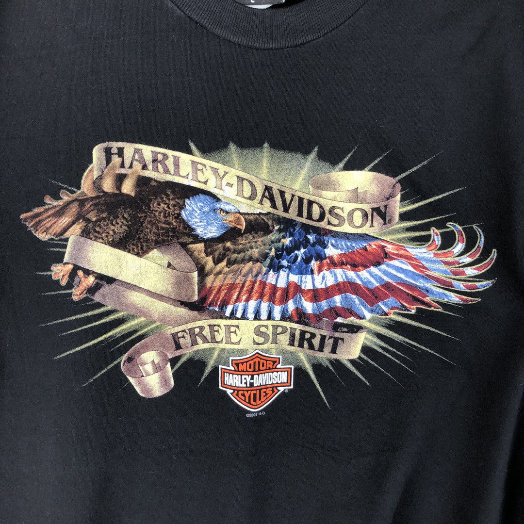 00'S Harley-Davidson Eagle Pattern Motorcycle Bike T-shirt Made in USA Men's L size cotton black type Vintage Second Hand