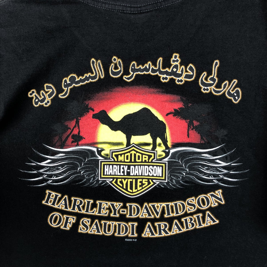 00'S Harley-Davidson Eagle Pattern Motorcycle Bike T-shirt Made in USA Men's L size cotton black type Vintage Second Hand